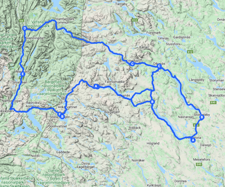Res längs med Sagavägen och Vildmarksvägen i en kombinerad rundresa som tar dig från Vilhelmina till Kittelfjäll, via två alternativa vägar.
